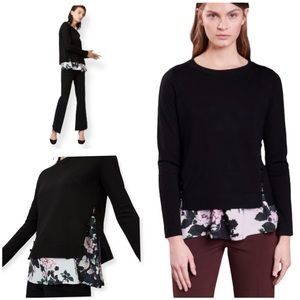 Club Monaco Jessah Merino Wool Black Floral Sweater
